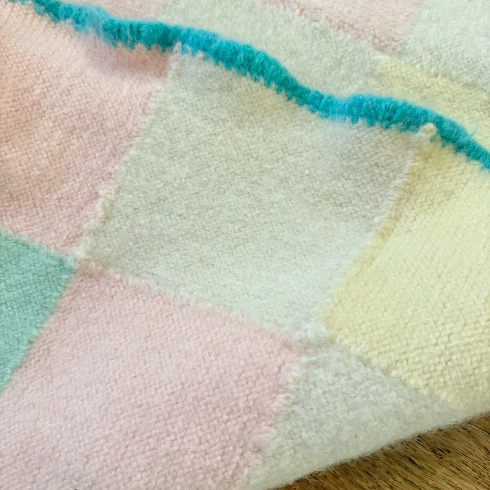 Handmade Crocheted Checkered Patchwork Pastel Baby Blanket